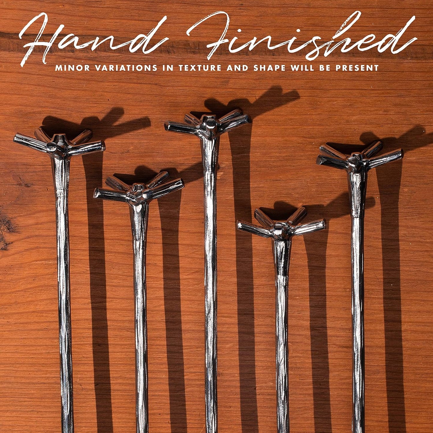 Piña Barware Swizzle Stick Stirrer - Stainless Steel with Handmade Wood-Grain Finish (Narrow Width, One Swizzle Stick)