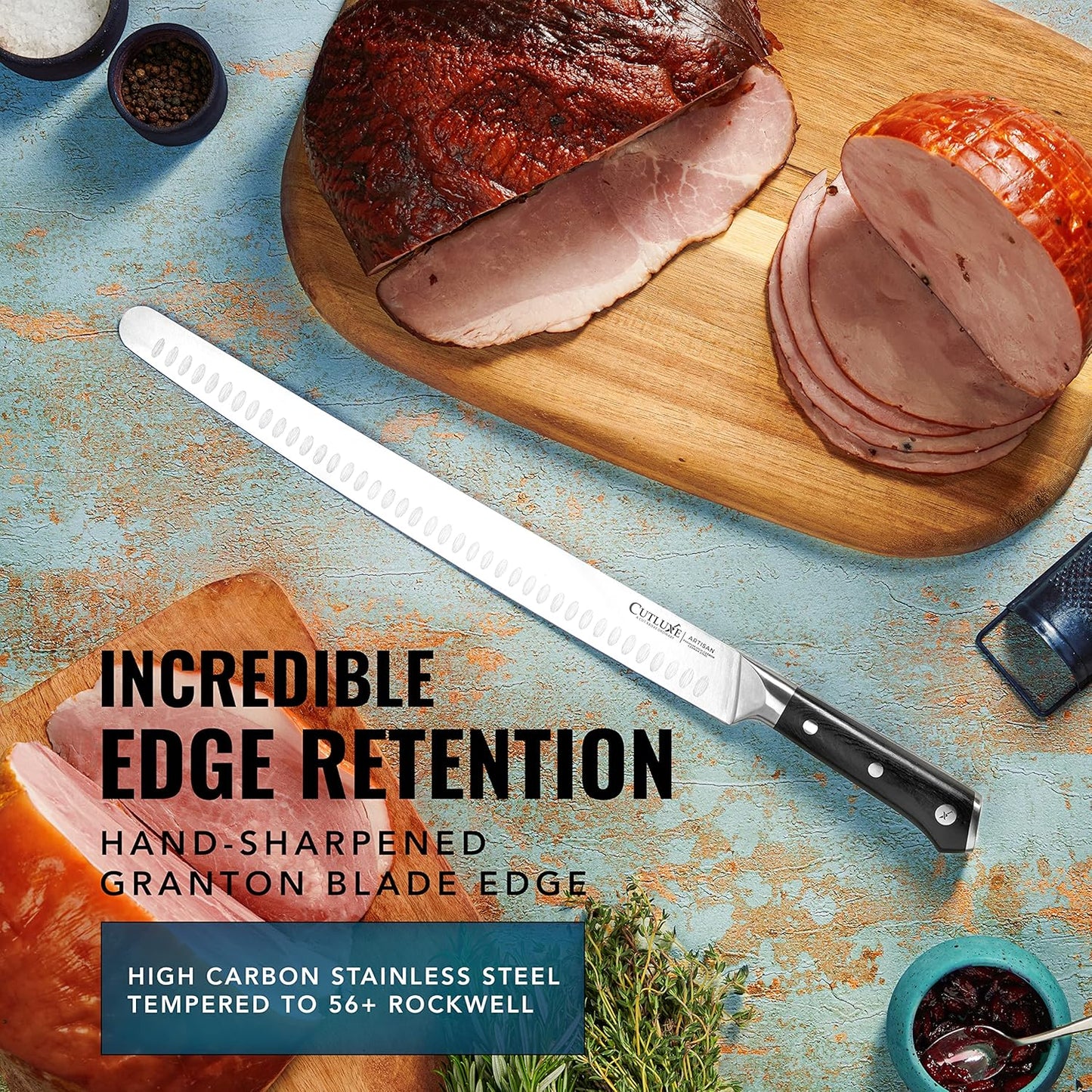 Cutluxe Extra-Long 14" Slicing Carving Knife – Brisket Knife, Razor Sharp Meat and BBQ Knіfe – High Carbon German Steel – Full Tang & Ergonomic Handle Design – Artisan Series