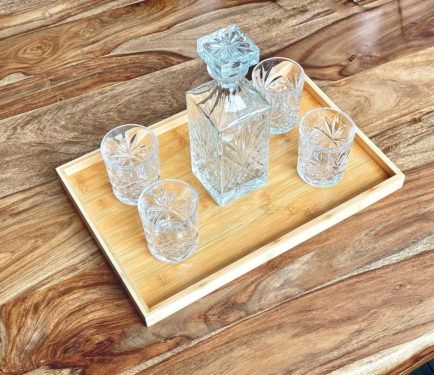 Bam & Boo (4-Pack) Natural Bamboo Rectangle Serving & Vanity Tray - for Kitchen, Bathroom, Countertop, Coffee Table (17.75" x 11.8" x 1.2")